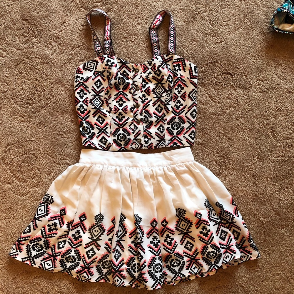 White two piece tribal skirt and crop top
